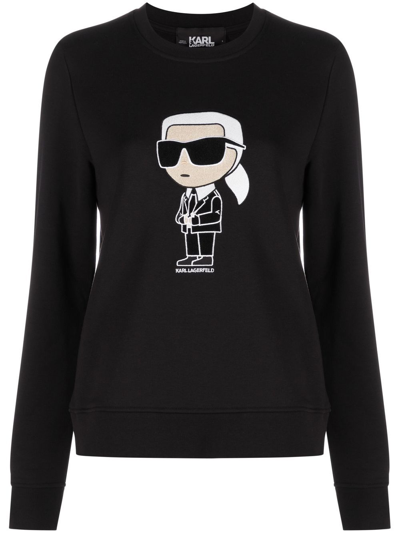 Shop Karl Lagerfeld Ikonik Organic-cotton Sweatshirt In Black