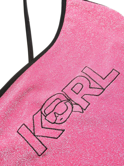 Shop Karl Lagerfeld Ikonik 2.0 Lurex Swimsuit In Pink