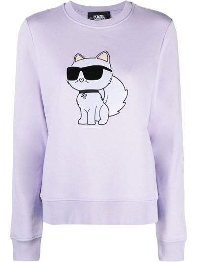 Shop Karl Lagerfeld Ikonik 2.0 Choupette Sweatshirt In Purple