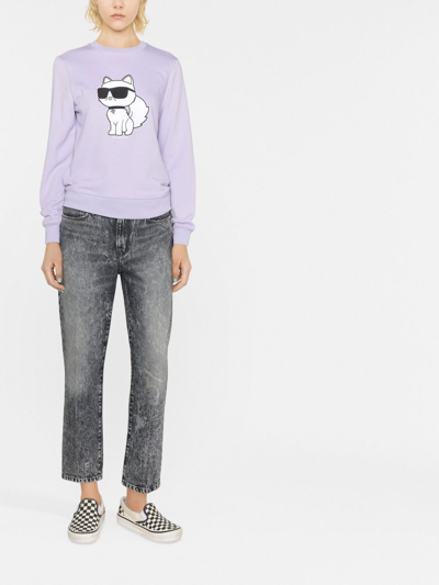 Shop Karl Lagerfeld Ikonik 2.0 Choupette Sweatshirt In Purple