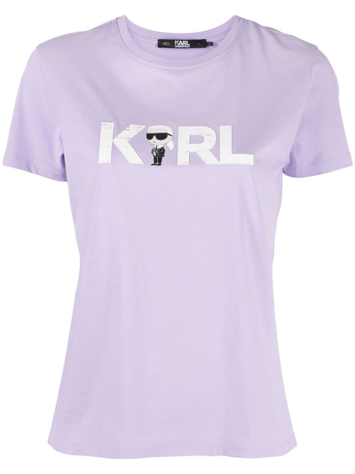 Shop Karl Lagerfeld Ikonik 2.0 Karl Logo T-shirt In Purple