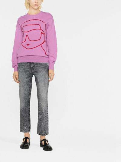 Karl Lagerfeld Long Sleeve Crew-neck Sweater In Pink