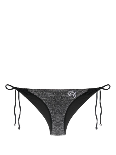 Shop Karl Lagerfeld Ikonik Lurex Tie-fastening Bikini Bottoms In Grey