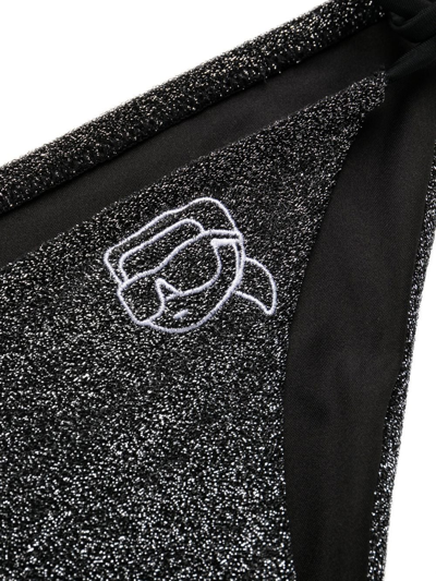 Shop Karl Lagerfeld Ikonik Lurex Tie-fastening Bikini Bottoms In Grey