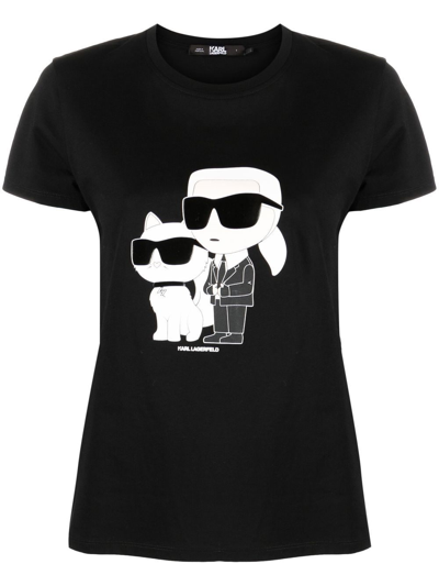 Shop Karl Lagerfeld Ikonik Karl & Choupette T-shirt In Black