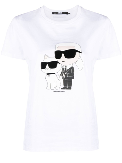 Shop Karl Lagerfeld Ikonik Karl & Choupette T-shirt In White