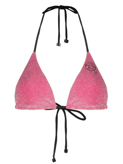 Shop Karl Lagerfeld Ikonik 2.0 Lurex Triangle Bikini Top In Pink