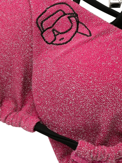 Shop Karl Lagerfeld Ikonik 2.0 Lurex Triangle Bikini Top In Pink