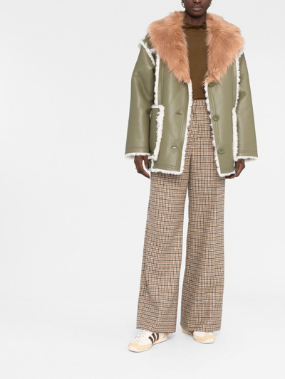 Stand Studio Faux-leather Double-breasted Coat In Green