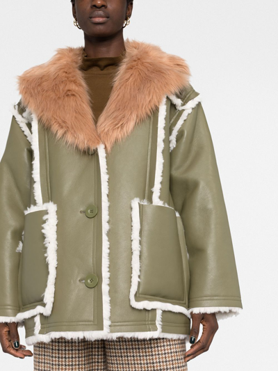 Stand Studio Faux-leather Double-breasted Coat In Green
