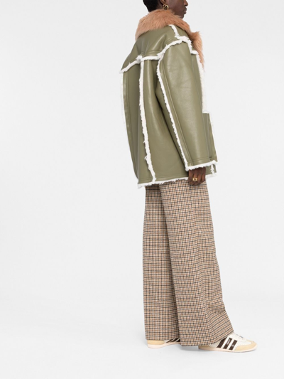 Stand Studio Faux-leather Double-breasted Coat In Green