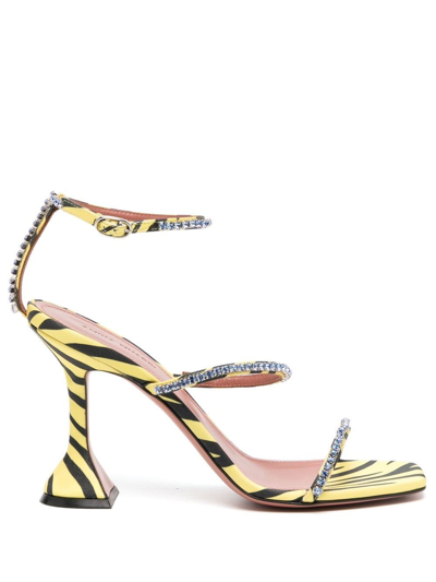 Shop Amina Muaddi Gilda 80mm Zebra-print Sandals In Yellow