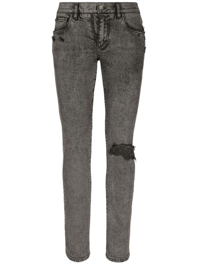 Shop Dolce & Gabbana Distressed-effect Straight-leg Jeans In Grey