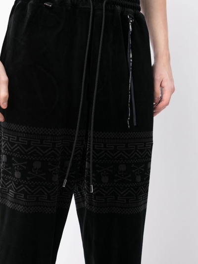 Shop Mastermind Japan Logo-print Velvet Track Pants In Black