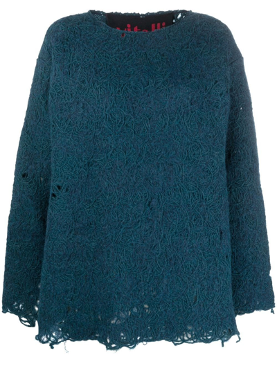 Shop Vitelli Distressed-effect Knit Jumper In Blue