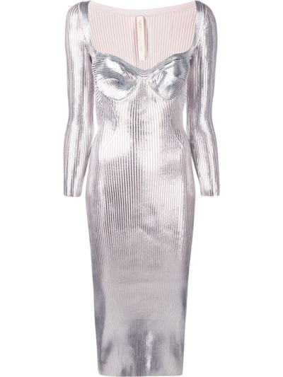 Shop Maria Lucia Hohan Helen Metallic Sweetheart-neck Dress In Grey