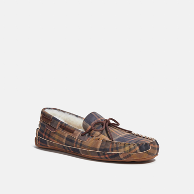 Shop Coach Outlet Plaid Suede Moccasin In Brown