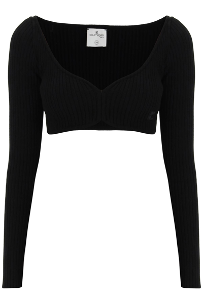 Shop Courrèges Courreges Ribbed Cropped Sweater In Black