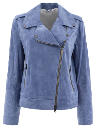 Shop Brunello Cucinelli Suede Jacket In Light Blue