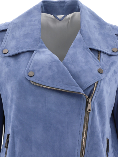 Shop Brunello Cucinelli Suede Jacket In Light Blue