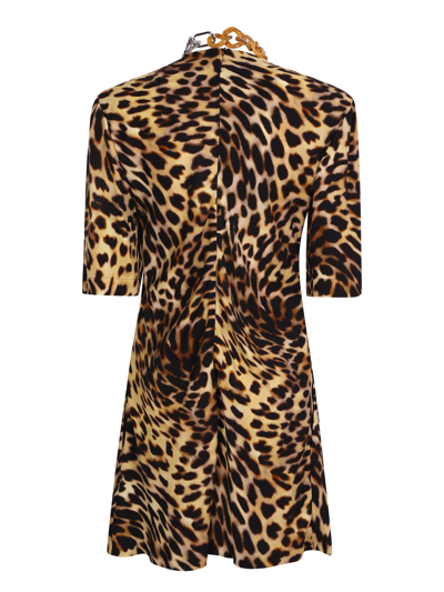 Stella Mccartney Cheetah Mini Dress In Tortoiseshell Cotton With Falabella Chain In Pink