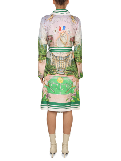 Shop Casablanca Robe With Tennis Club Prive Print In Multicolor