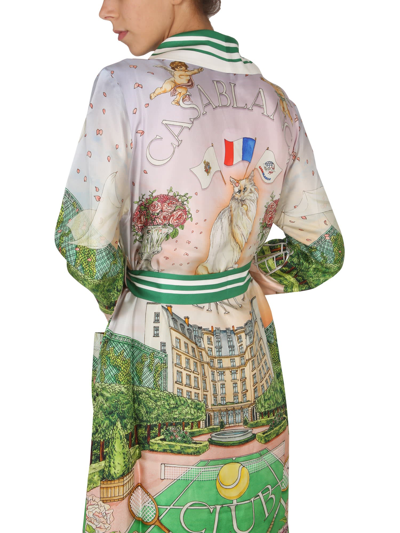 Shop Casablanca Robe With Tennis Club Prive Print In Multicolor