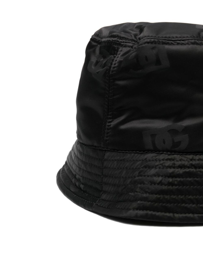 Shop Dolce & Gabbana Black Bucket Hat With All-over Monogram Jacquard Man