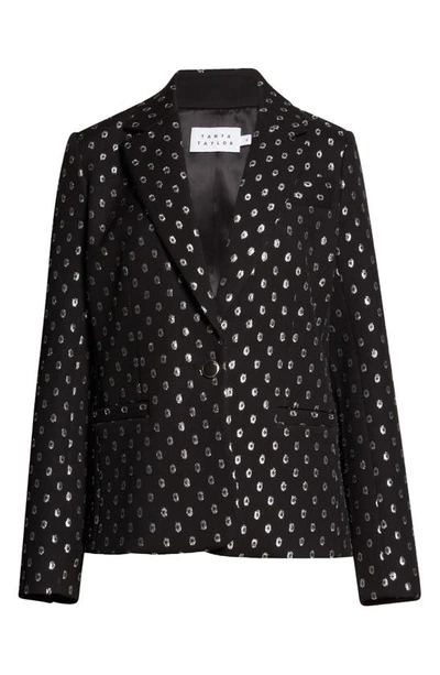 Shop Tanya Taylor Andie Metallic Dot Silk Jacket In Black/ Silver