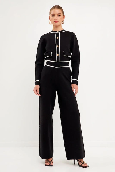 Shop English Factory High-waisted Wide-leg Knit Pants In Black