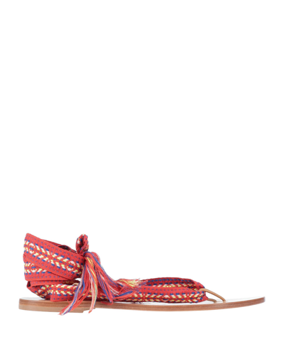 Shop Nupie Nupié Woman Toe Strap Sandals Red Size 5 Textile Fibers, Soft Leather
