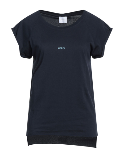 Merci .., Woman T-shirt Midnight Blue Size Xs Cotton In Blue