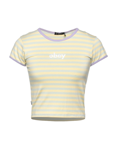 Shop Obey Woman T-shirt Light Yellow Size M Rayon, Elastane