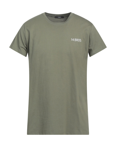 14bros Man T-shirt Military Green Size Xl Cotton In Green
