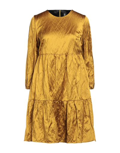 Shop 1-one Woman Mini Dress Ocher Size 4 Viscose, Cotton, Metallic Polyester In Yellow