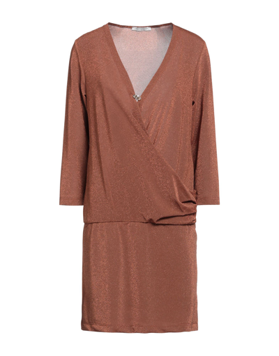 Shop Biancoghiaccio Woman Mini Dress Brown Size M Polyester, Polyamide, Elastane