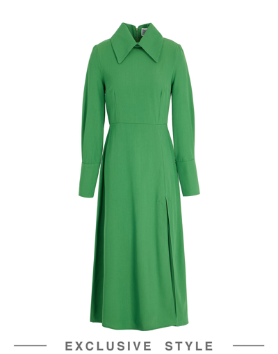 Shop Yoox Net-a-porter For The Prince's Foundation Woman Midi Dress Green Size 12 Wool, Cotton