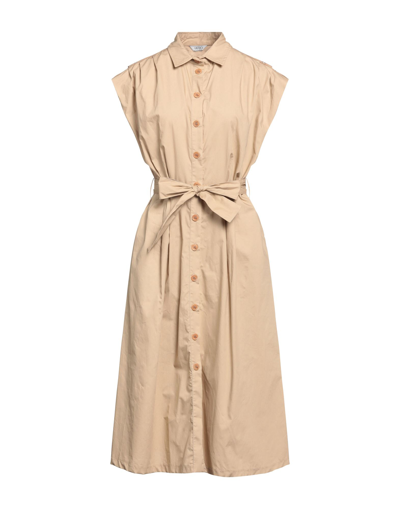 Shop Liu •jo Woman Midi Dress Beige Size 8 Cotton