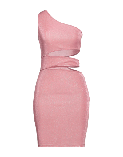 Shop Face To Face Style Woman Mini Dress Pastel Pink Size 8 Polyester, Metallic Fiber