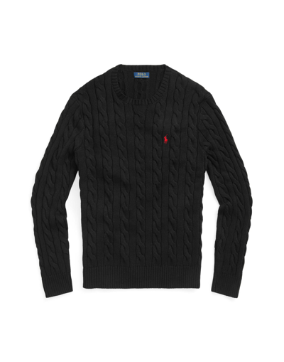 Shop Polo Ralph Lauren Cable-knit Cotton Sweater Man Sweater Black Size Xxl Cotton