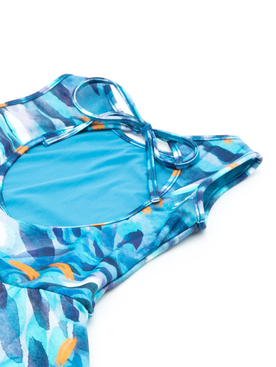 Shop Lenny Niemeyer Oceano Peplum-waistband Swimsuit In Blue