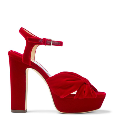 Shop Jimmy Choo Heloise 120 Velvet Platform Sandals In Red