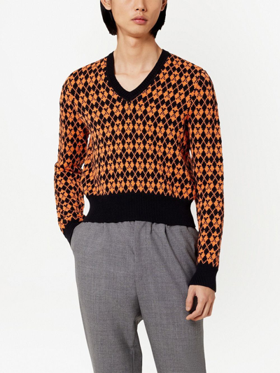 Shop Ami Alexandre Mattiussi Intarsia-knit V-neck Jumper In Orange
