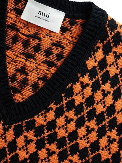 Shop Ami Alexandre Mattiussi Intarsia-knit V-neck Jumper In Orange