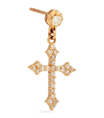 Shop Jacquie Aiche Yellow Gold And Diamond Gothic Cross Single Earring