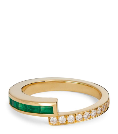 Shop Azlee Yellow Gold, Diamond And Emerald Baguette Ring
