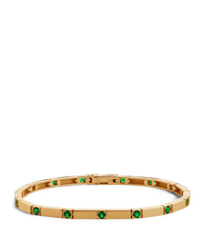 Shop Azlee Yellow Gold And Emerald Tennis Bracelet