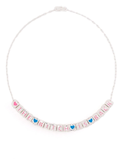 Shop Natasha Zinko Slogan-charm Chain-link Necklace In Silver