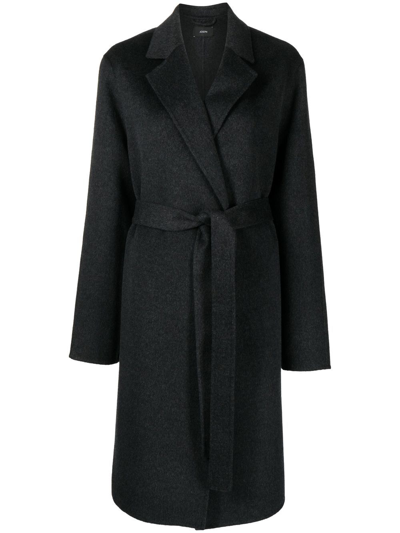 Joseph Notched-collar Tie-waist Coat In Grey