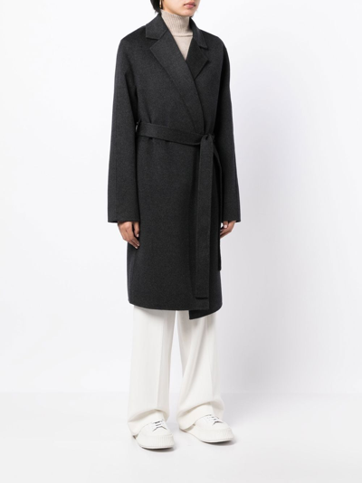 Joseph Notched-collar Tie-waist Coat In Grey